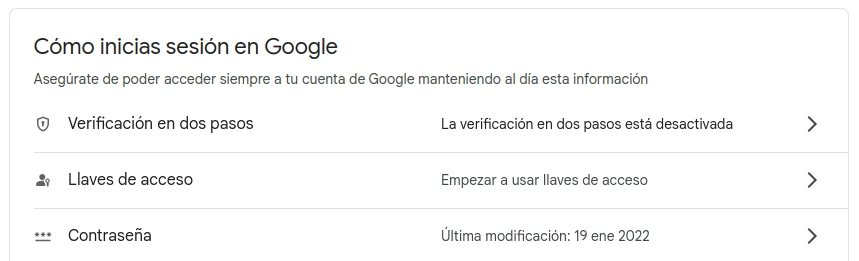 Activación de verificación en dos pasos